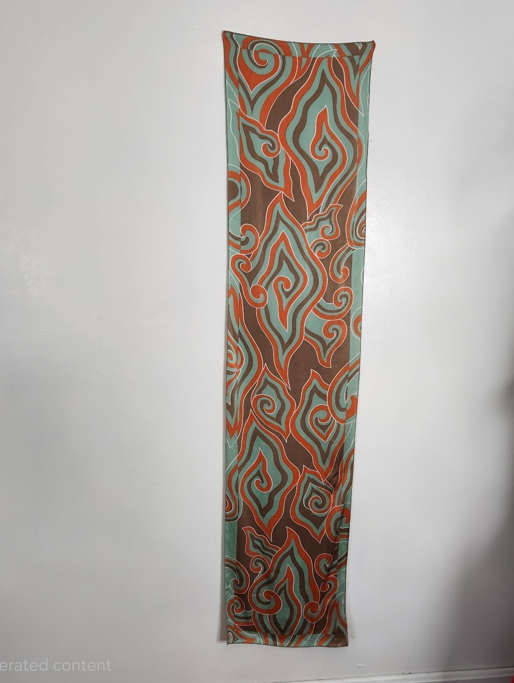 Vintage Mod Geometric Scarf Rectangle Mint Orange Brown White Satin 61x14